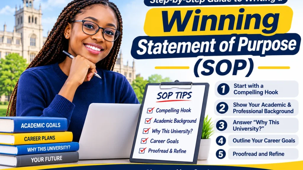 Step-by-step guide to writing a winning Statement of Purpose (SOP) for international university admissions.