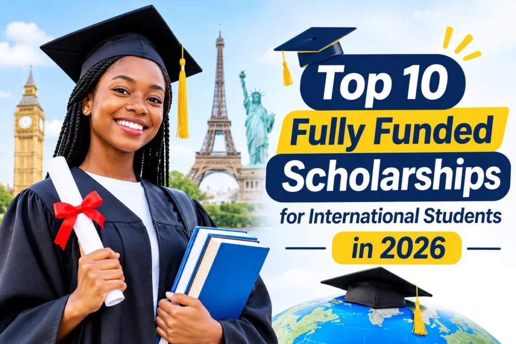 Top 10 Fully Funded Scholarships for International Students in 2026. Placement: Featured image for the article.